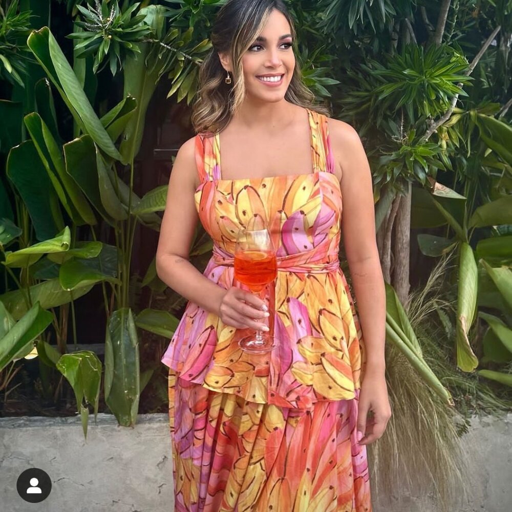 FARM Rio Mid Dress L Ombre Bananas Crossed Back Dress Tropical Summer - Picture 3 of 16